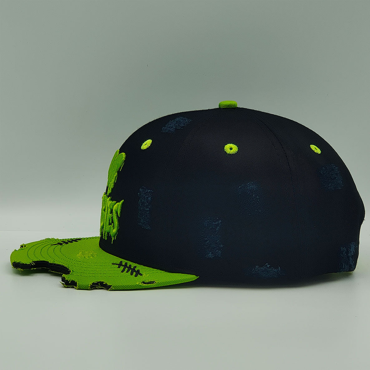 I Heart Zombies Distressed Snapback Cap – Neon Green & Black