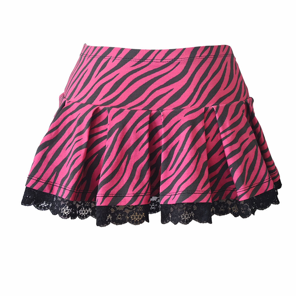 Hot Pink Zebra Lace Pleated Scene Mini Skirt – Black Bow Y2K Skirt
