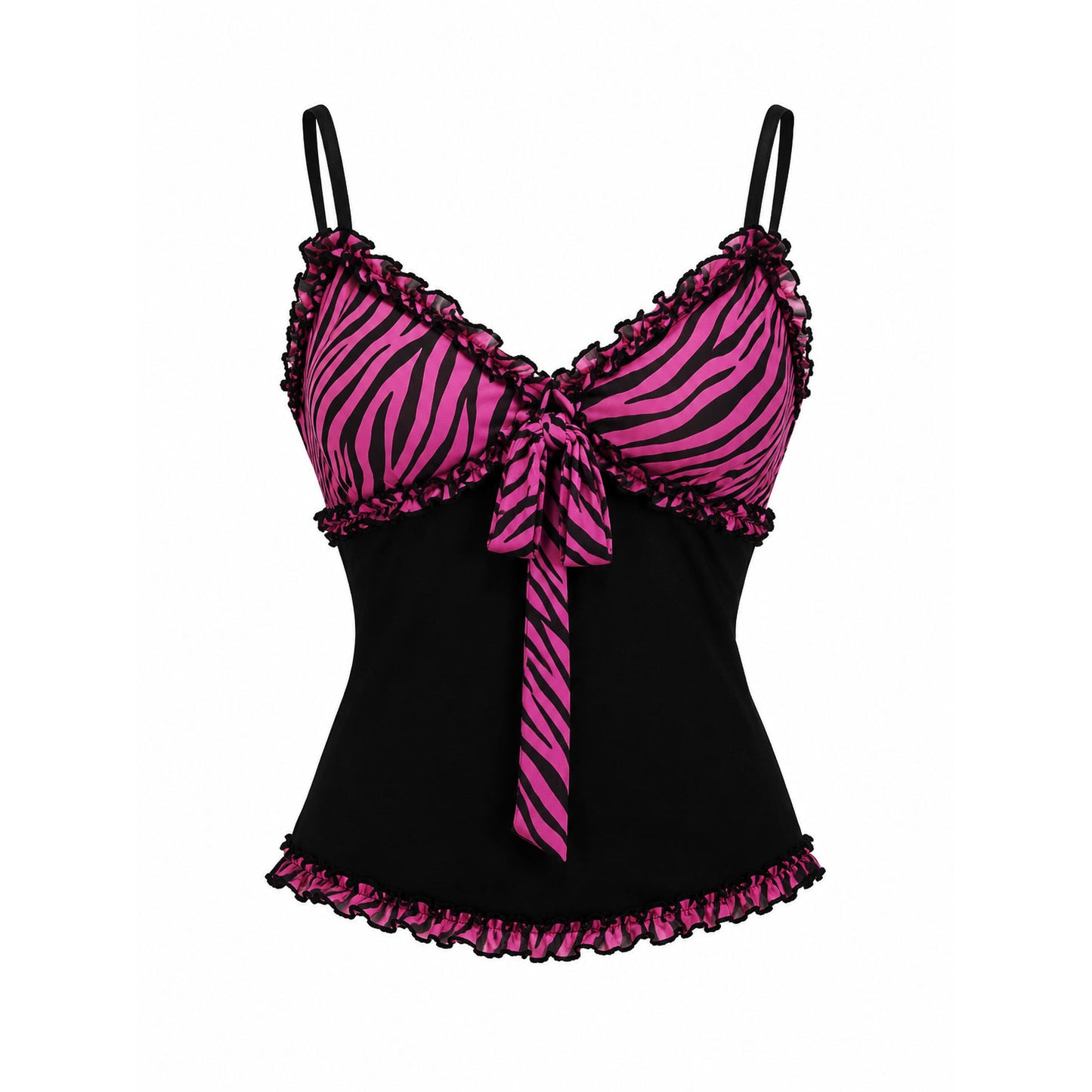 Hot Pink Zebra Ruffle Cami Top + Skirt SET