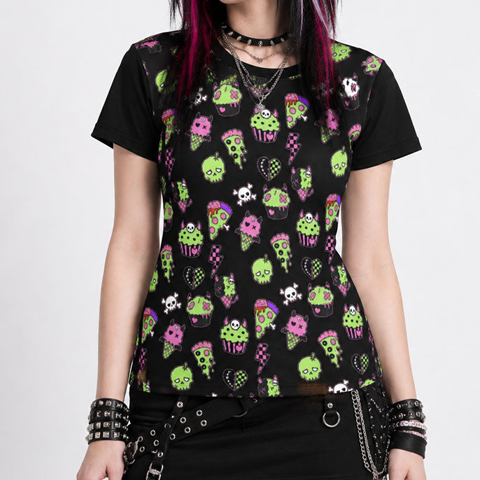 Zombie Food Emo Scene All Over Print Cotton T-Shirt | Alt Goth Y2K Tee