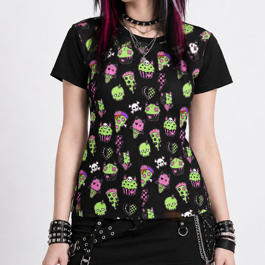 Zombie Food Emo Scene All Over Print Cotton T-Shirt | Alt Goth Y2K Tee
