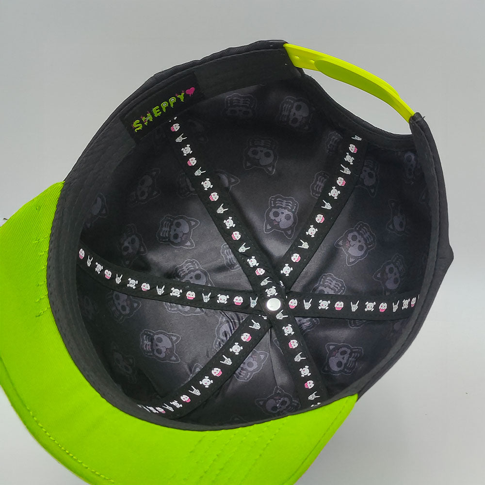 I Heart Zombies Distressed Snapback Cap – Neon Green & Black