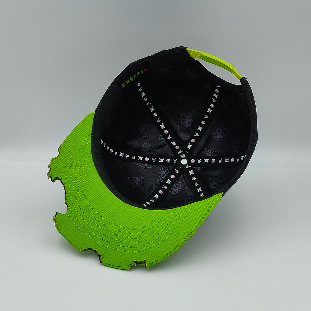 I Heart Zombies Distressed Snapback Cap – Neon Green & Black