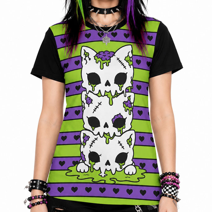 Zombie Cat Skull Women's Cotton T-Shirt