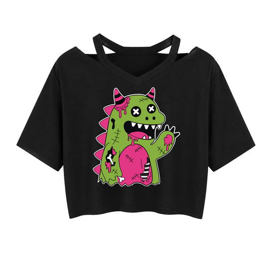 Zombie Dino Cutout Crop Top
