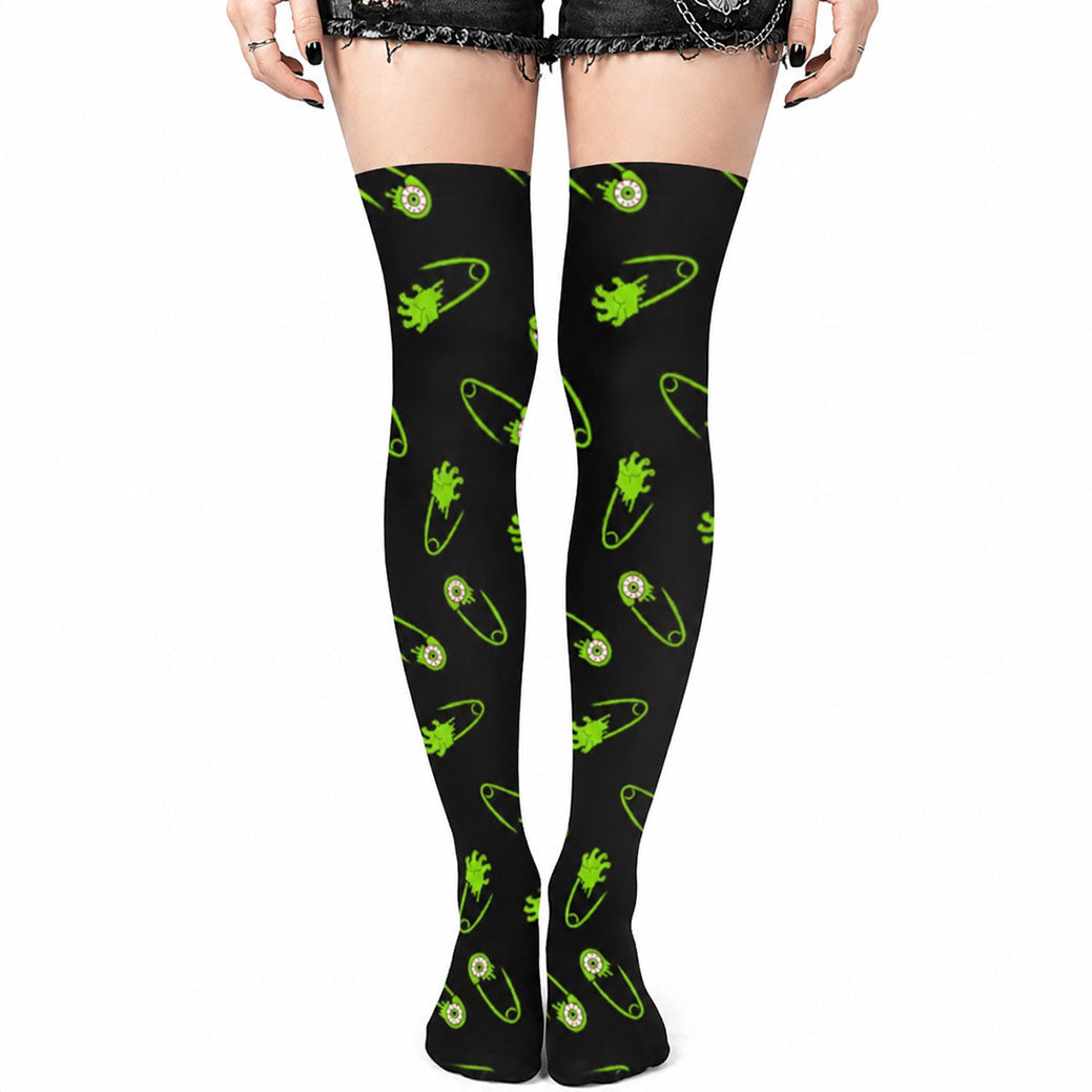 Alien Zombie Safety Pin Women's Knee High Stockings