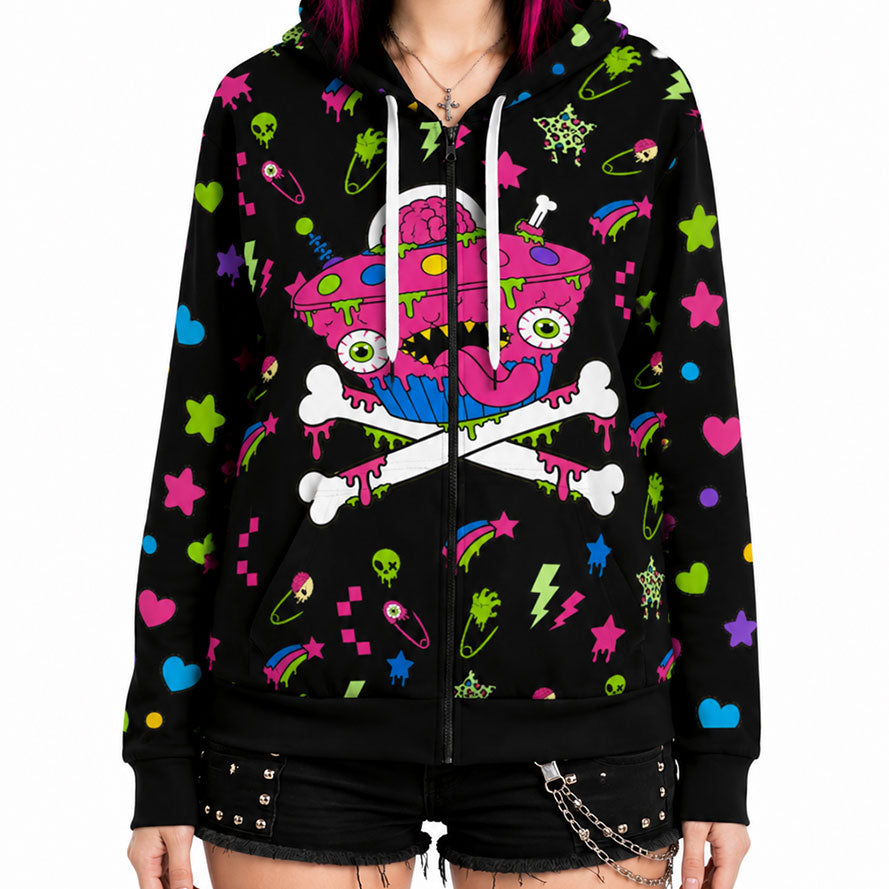 Alien Zombie Cupcake UFO Cotton Unisex Zip Hoodie (XS–6XL)