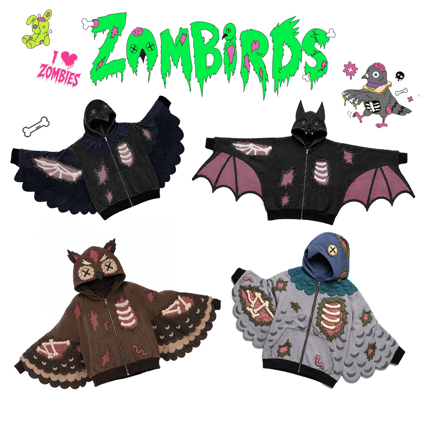 ZOMBIRDS Zombie Skeleton Wing Hoodie